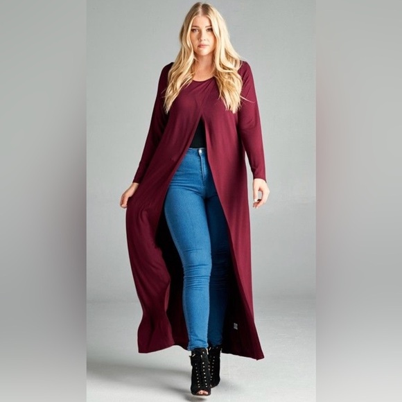 New!Plus Size Long Jersey Duster Top with Open Front Detail Sizes 1X 2X 3X - Picture 1 of 5